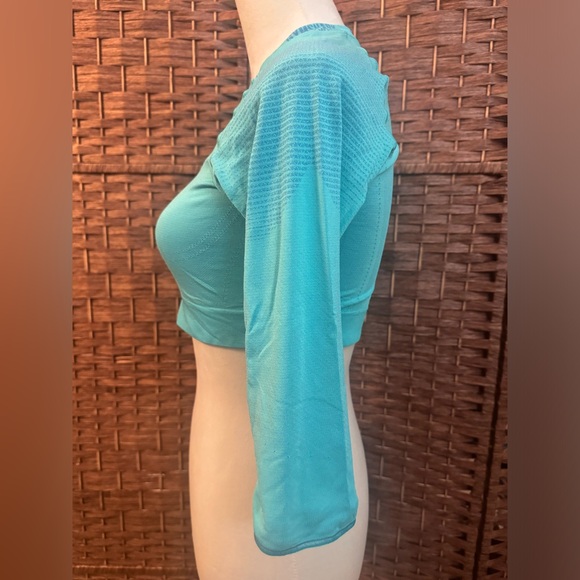 Gymshark Workout Seamless Crop Top Quarter Sleeve Teal Active Exercise Large - Picture 2 of 12
